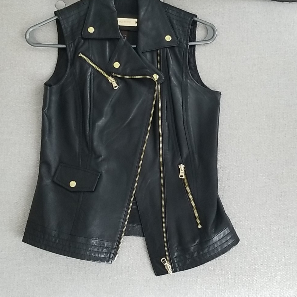 Cuir Danier Leather biker vest with gold hardware